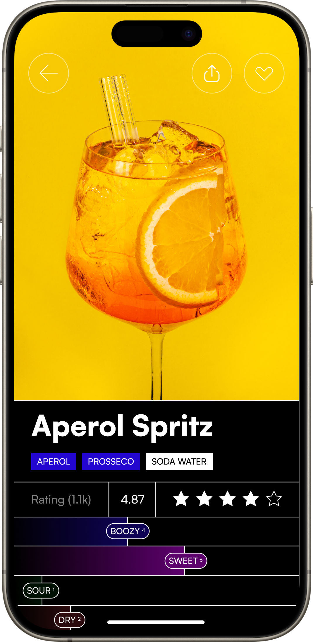 Cocktail recipe view of the application